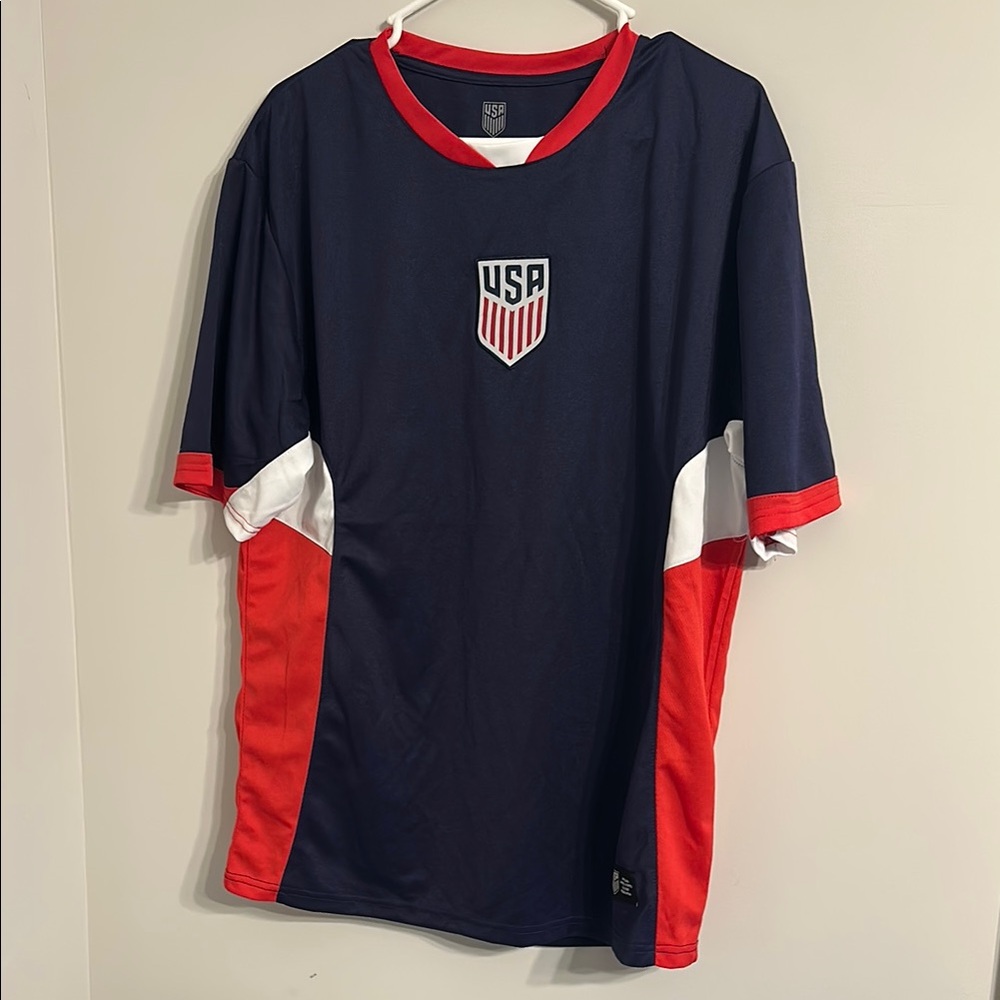 Blue and Red Soccer Jersey with Athletic Fabric